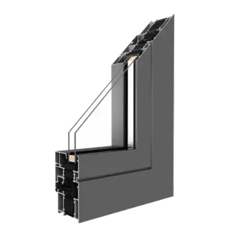Querschnitt des Drutex MB 79N Fensterprofils mit zweifach Verglasung und mehrkammerigem Rahmen